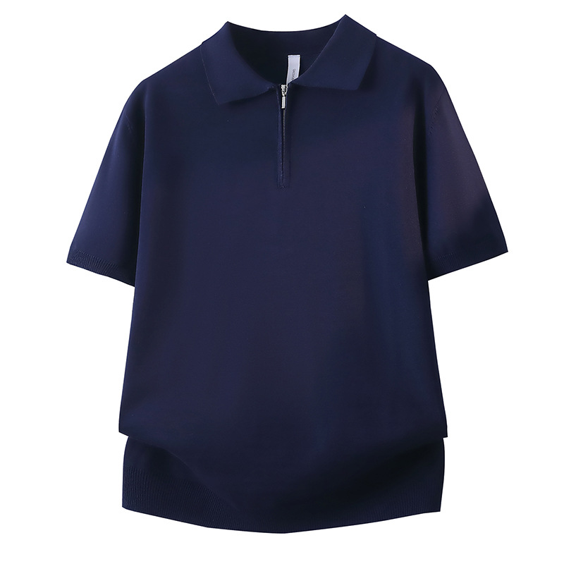 Polo camiseta de punto camiseta de manga corta hombre solapa media cremallera vieja camiseta de hielo de negocios de verano fábrica transfronteriza al por mayor