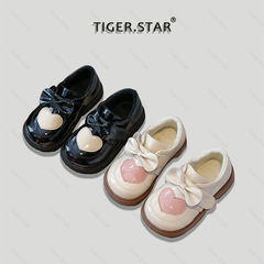 女童小皮鞋2023秋冬新款時尚愛心蝴蝶結公主鞋中小童寶寶單鞋棉鞋