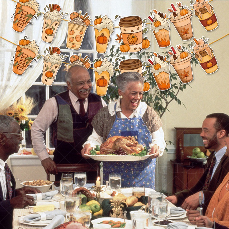 Fabricantes al por mayor otoño decoración de fiesta de Acción de Gracias, bandera de tracción, etiqueta en espiral, decoración de fiesta de cumpleaños, juego de bandera de tracción