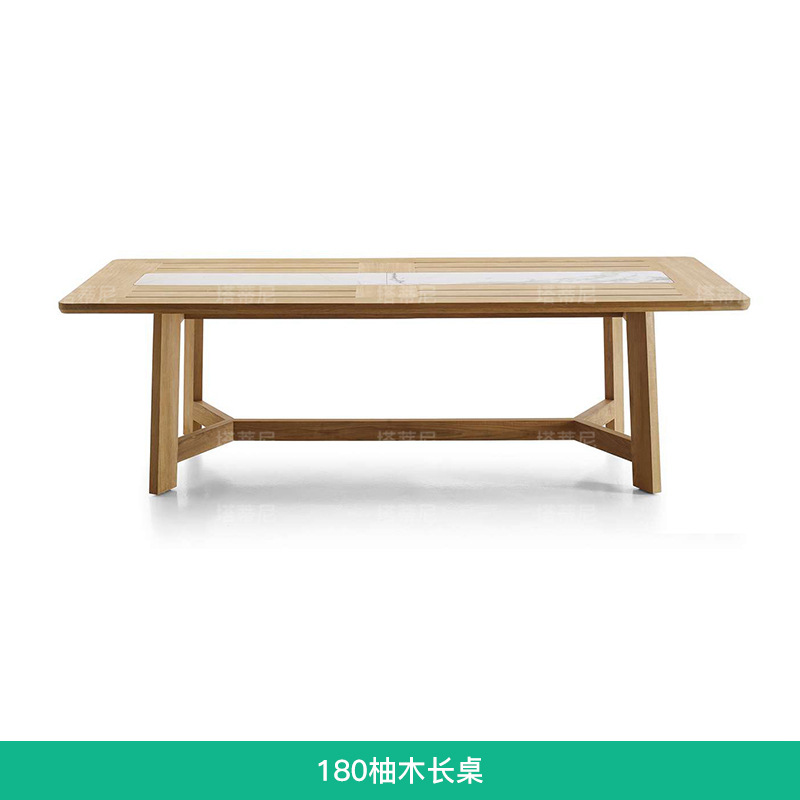 Mesas y sillas de teca para exteriores de villa, mesa larga de madera anticorrosión de diseño de alta gama para patio, jardín y hotel, con tejido de cuerda.