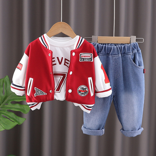 Children's Autumn Long-Sleeve Casual Set  New Spring and Autumn Baby Trendy Baseball Suit Three-Piece Dropshipping