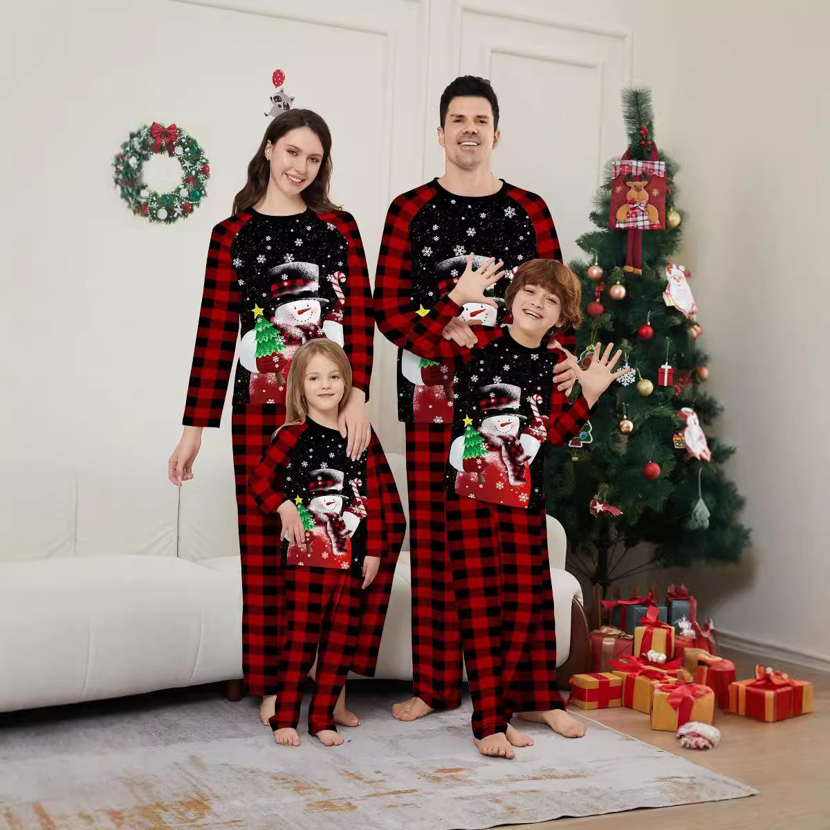 Christmas snowman candy cane snowflake Christmas family suit printed homewear sleep_voghion.com