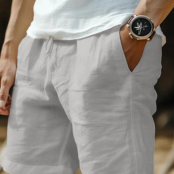 Short pour homme, taille élastique, cordon de serrage, coupe droite, couleur unie, respirant, pour la plage, cinq points, décontracté_voghion.com