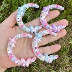 53mm滴油手绘月亮散珠亚克力高透明珠diy手机链钥匙扣车挂串珠笔
