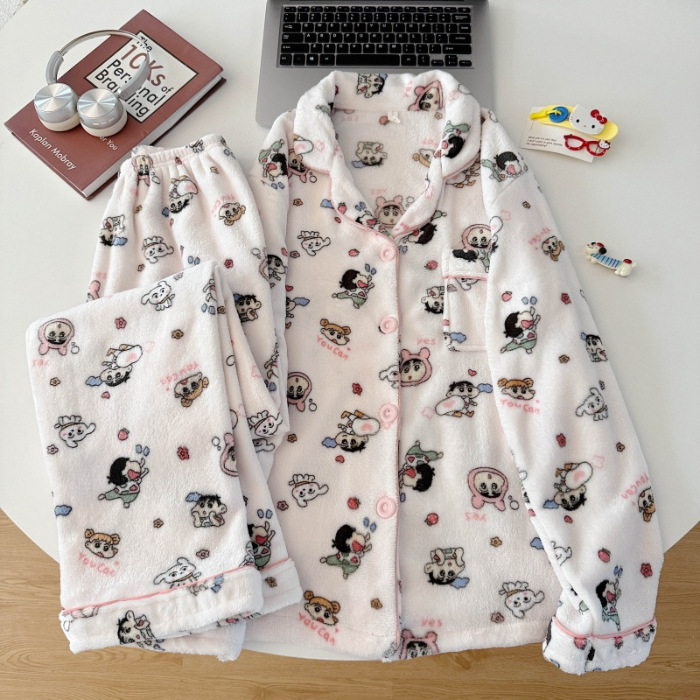 珊瑚绒睡衣女冬天加绒可爱少女网红风秋冬季新款法兰绒家居服批发|undefined