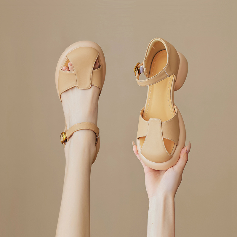 Sandal nữ quai ngang đế dày gót thô phong cách thể thao — Màu vàng ngỗng