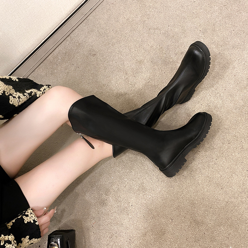 韩版大码骑士靴女2025秋冬新款厚底方跟V口显瘦增高不过膝长筒靴