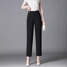 跨境大码烟管裤西装裤女高腰直筒裤宽松显瘦百搭女裤宽松型慵懒风