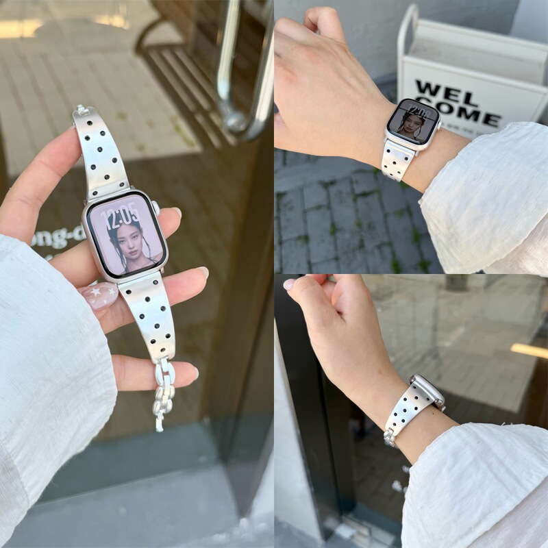 The New Metal Polka Dot Watch Strap for Girls Is Suitable for Apple S10 Watch S11Iwatch9 New Applewatch8 The New Metal Polka Dot Watch Strap for Girls Is Suitable for Apple S10 Watch S11Iwatch9 New Applewatch8