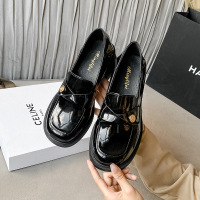 Small Gold Coin Thick Sole Lefu Shoes for Women 2024 Spring and Autumn New Soft Sole Thick Heel Black British Style Small Leather Shoes JK Single Shoes