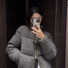 2025秋季新款显瘦休闲百搭时尚女款立领毛呢夹克羽绒服