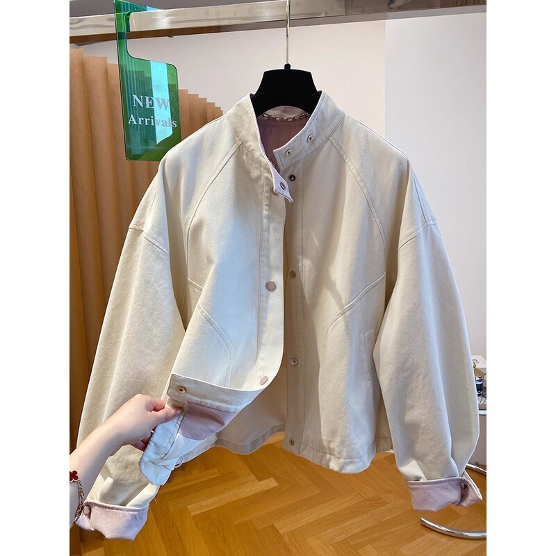 Korean High-End Stand-Up Collar Denim Jacket Autumn and Winter 2025 New Loose Casual Short Top A3196