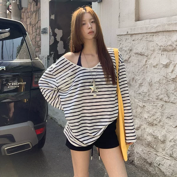 Women's Three-Piece Swimsuit Set, New Cover-Up, Loose-Fitting, Slimming, Casual Striped Hot Spring Swimsuit for Summer, Wholesale