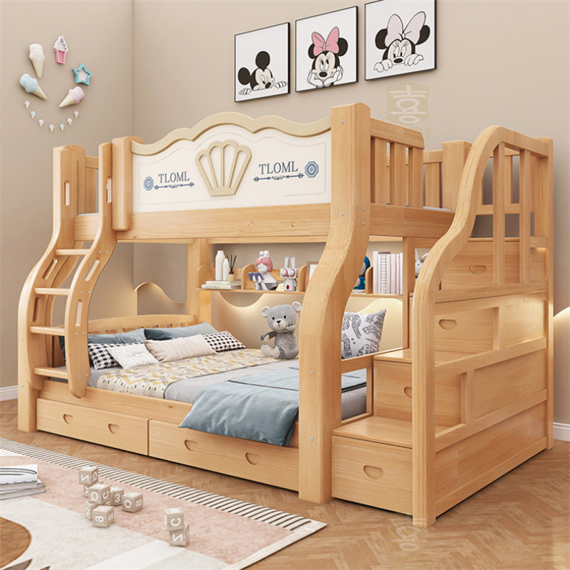 Cama de dos pisos tipo casa pequeña cama de dos pisos cama madre-hijo para niños cama de arriba y abajo cama de madera gruesa cama madre-hijo cama alta baja
