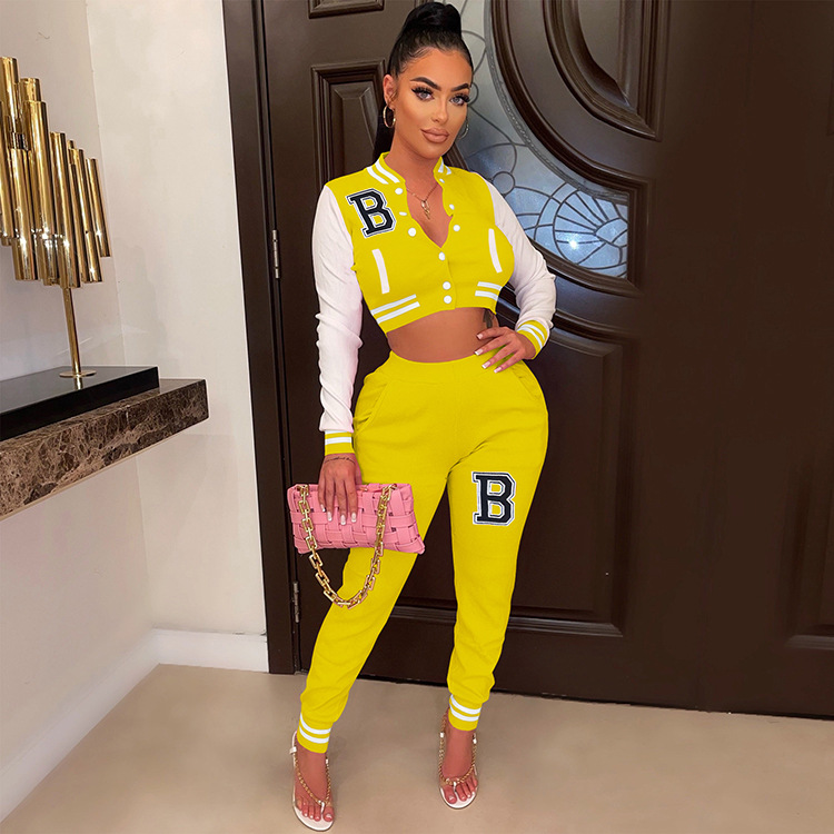 Moterų kelnės baseball uniformos kostiumas su raidėmis sportinis_voghion.com