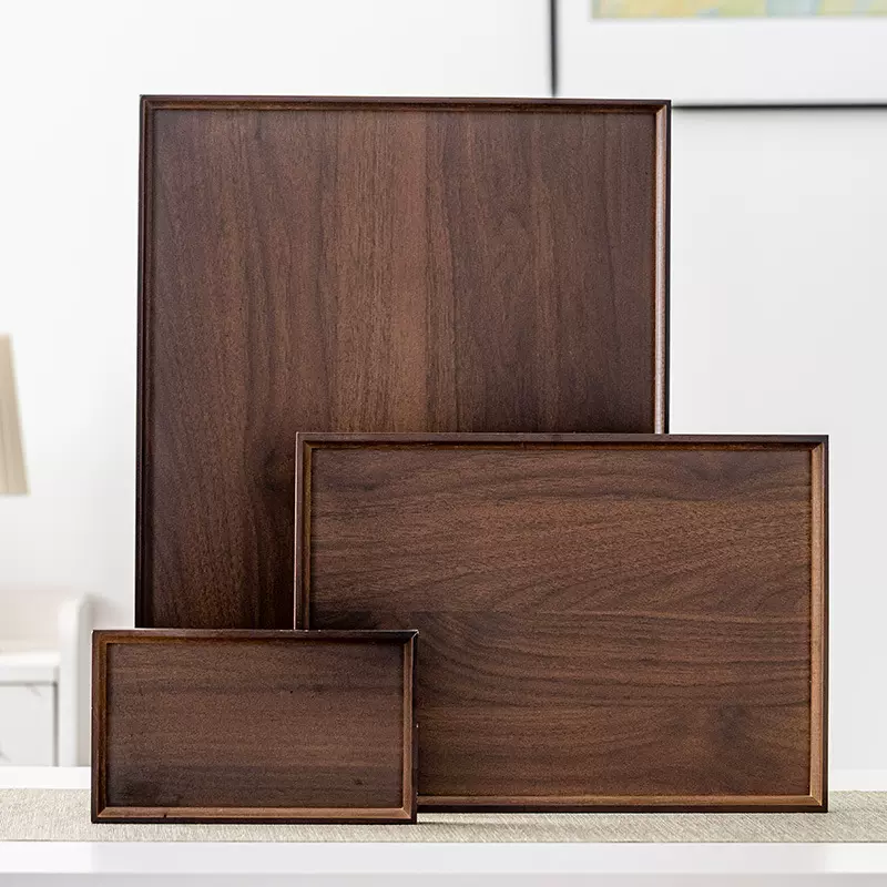 木质托盘胡桃木茶盘客厅木制收纳盘子实木餐盘刻印logo放茶杯托盘