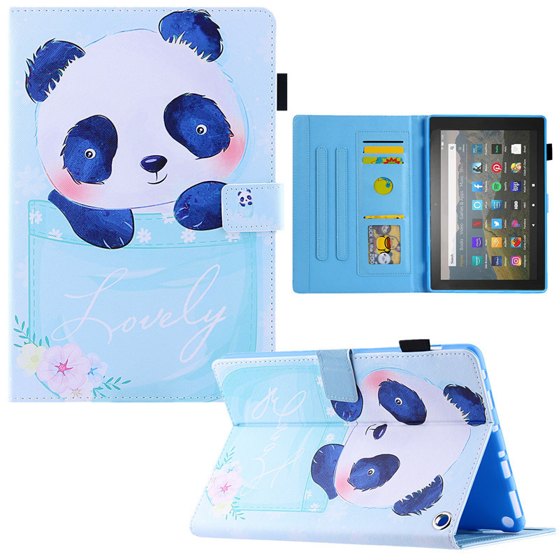 For 2021 Amazon kindle fire HD10 Tablet Painted Leather Case plus Cartoon Sleeping Case