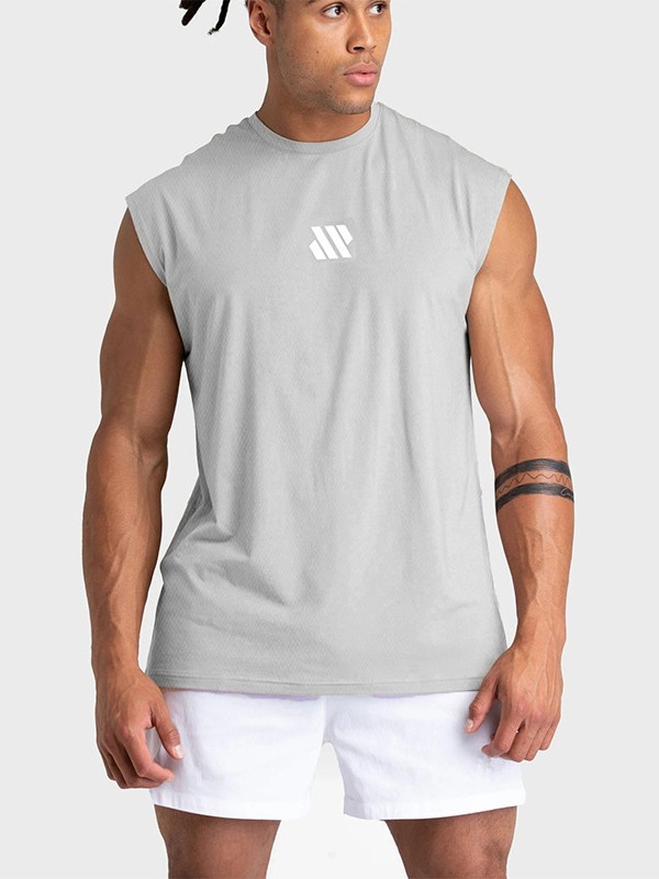 Camiseta de hombro ancho para hombres de verano chaleco de fitness de malla entrenamiento de ropa de fitness relajado chaleco de Maratón de marea de cuello redondo