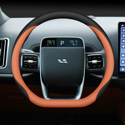 special car accessories interior | Steering wheel cover - ideal-special-d-type-black-orange-leather-ultra-thin-other