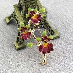 時尚新品滴油梅花別針女毛衣外套配飾琺瑯彩色樹枝花朵胸針高級