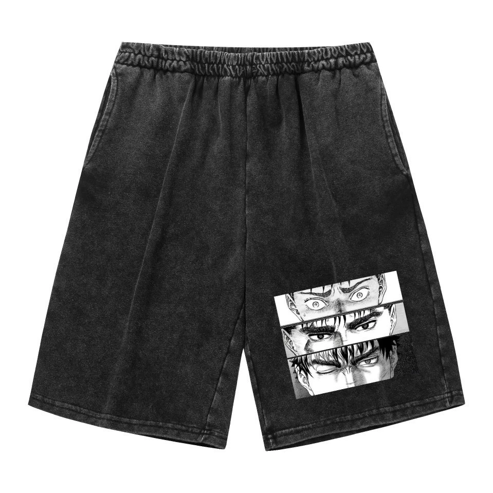 Винтажные хлопковые шорты washed (Jianfeng), чёрный винтаж, с эластичным поясом, XS–XXL