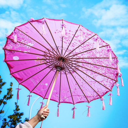 Embroidered silk fabric tassel umbrella Hanfu prop ancient costume umbrella performance runway umbrella qipao photography dance rice paper umbrella