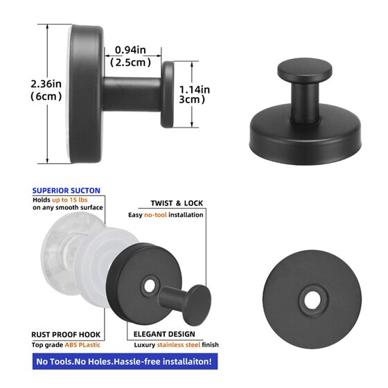 Black Stainless Steel Suction Cup Hook Punch-free Hook Bedroom Coat Hook Nordic Hook Bathroom Nail-free Hook