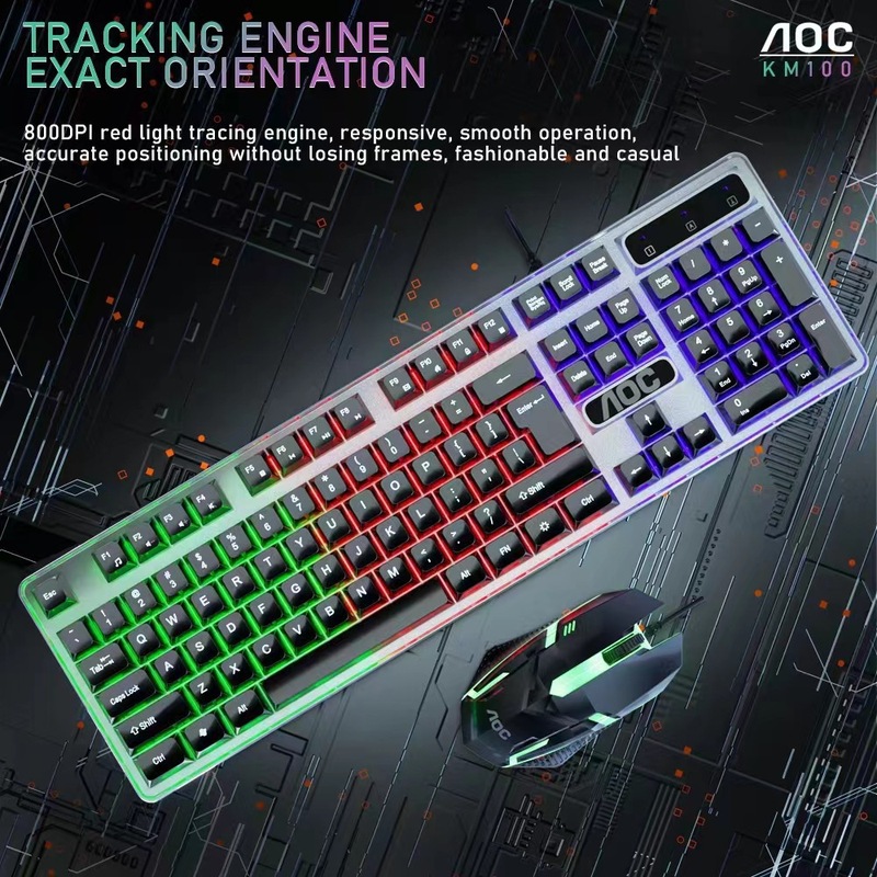 AOC KM100 メカニカルフィール有線キーボードとマウスセットデスクトップノートブックユニバーサルカラーライトゲーミングキーボードとマウス|undefined