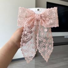 超仙蕾丝发卡网纱碎花边蝴蝶结弹簧夹欧美跨境秋季新款手工头饰女