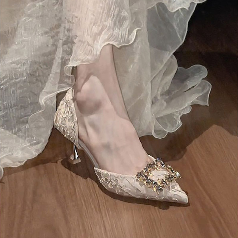 Beautiful High-Heeled Shoes for Women, High-End Small Fragrant Sandals, Summer Shoes, Pointed Toes, Versatile New Niche Shoes