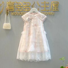 2025夏季新款女童旗袍裙儿童连衣裙小女孩海棠香蕾丝新中式国风