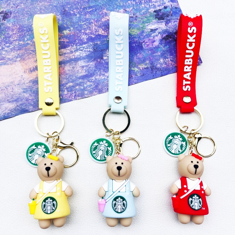 Soft glue starbucks keychain pendant doll wholesale car keychain pendant cute panda cartoon keychain