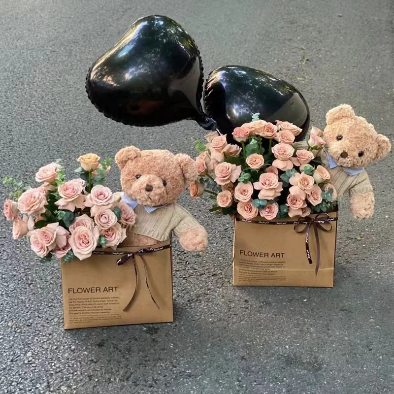 ぬいぐるみのクマの花束、プリザーブドローズ、造花、バレンタインデーのギフト、女の子への誕生日プレゼント、プリザーブドフラワー|undefined