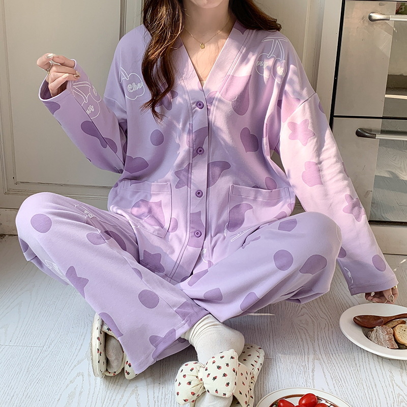 Pijamas kimono de primavera y otoño para niñas pantalones de manga larga cardigan para Niñas Ropa Para el hogar pijamas de algodón de dibujos animados lindos