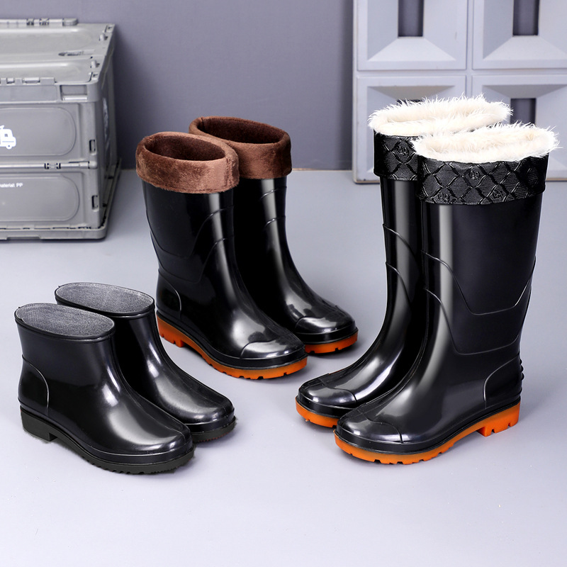 Resistente al desgaste, zapatos de agua de malla de hombre, zapatos de agua de tubo largo, calentamiento, zapatos de goma antideslizantes de lana y protección laboral