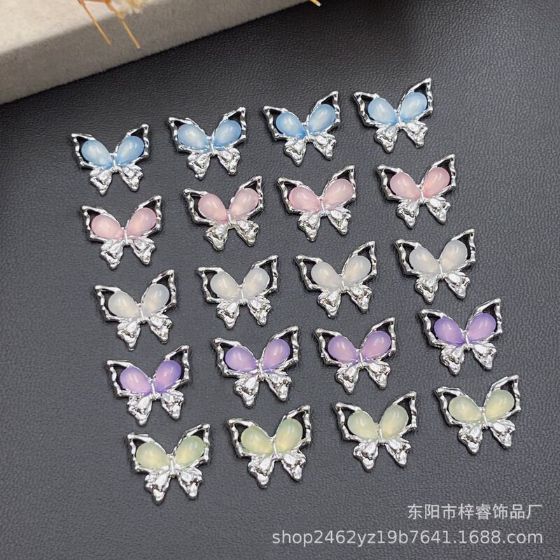 New silver Cat's Eye Butterfly Nail Art Jewelry Stereo Hollow Alloy Nail Decoration Internet Popular Manicure Stickers