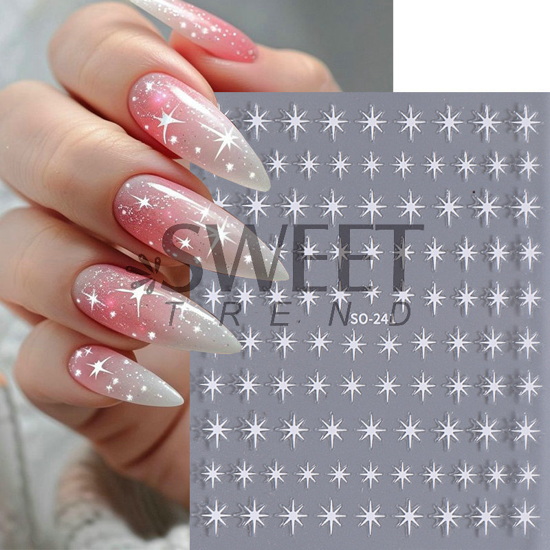 Cross-border explosions nail stickers wholesale net red simple four-color gold silver black and white star 3D adhesive nail stickers