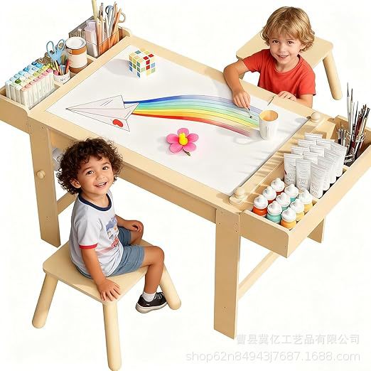 Wooden Children's Art Table Home Kids Sensory Table Painting Learning Desk with Storage Rack Activity Table for Kids