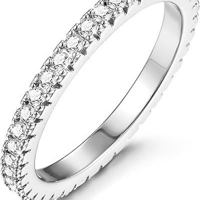 Wedding Rings for Women 14K Gold Plated Eternity Ring Stackable Cubic Zirconia Ring 2.5mm Engagement Ring