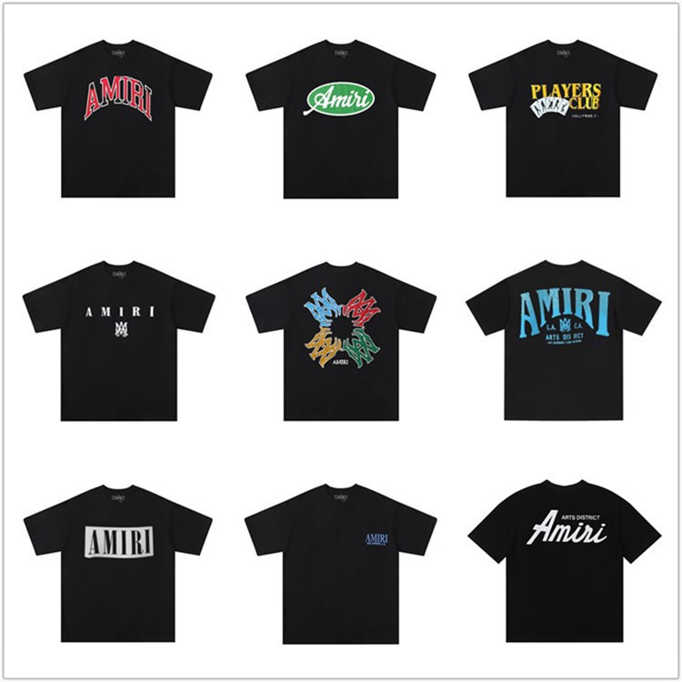 Cross-Border Exclusive for Amiri Peace Dove Flow Paint Graffiti Letters Starry Sky Classic Logo Printed Half Short-Sleeved Couple T-Shirt