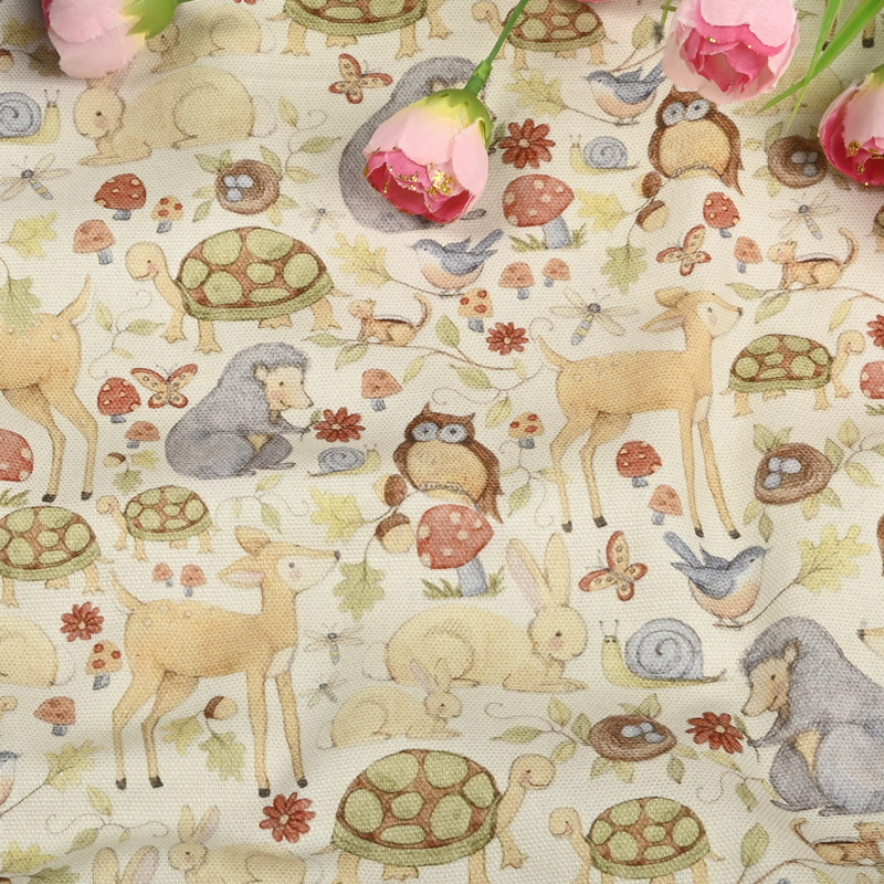 薄帆布北欧风可爱动物印花面料手工DIY包包桌面靠垫布料全棉