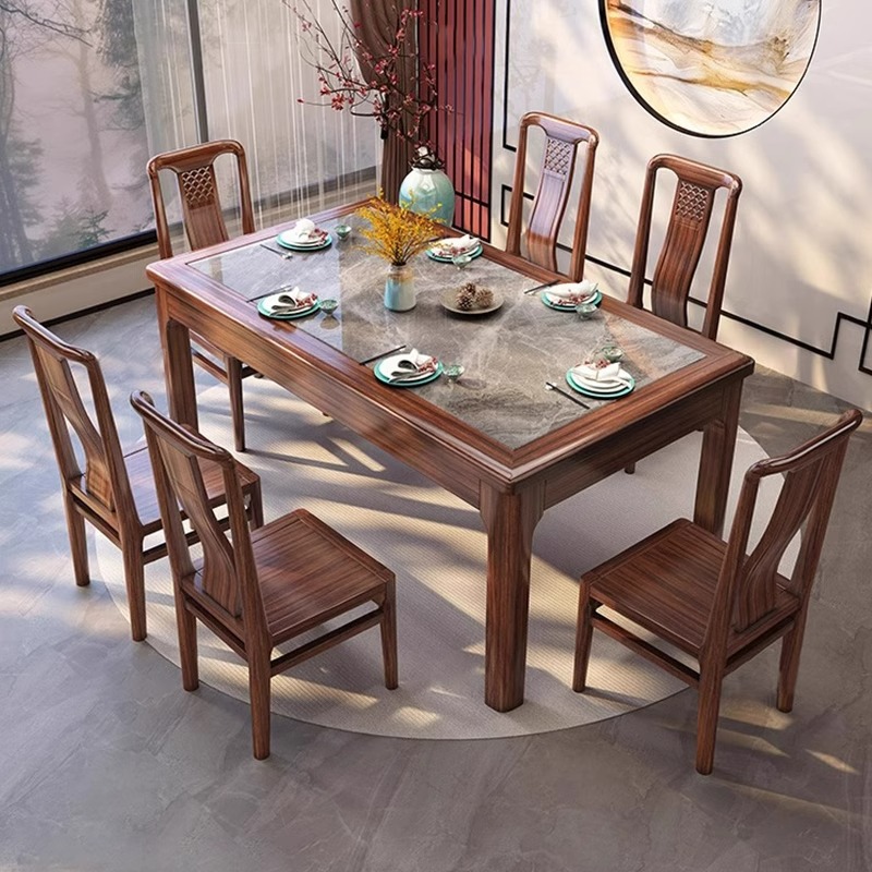 Nueva mesa de comedor de tablero de roca de madera maciza de ébano chino, mesa de comedor de apartamento pequeño para el hogar, mesa de comedor rectangular simple y moderna, mesa de comedor y silla