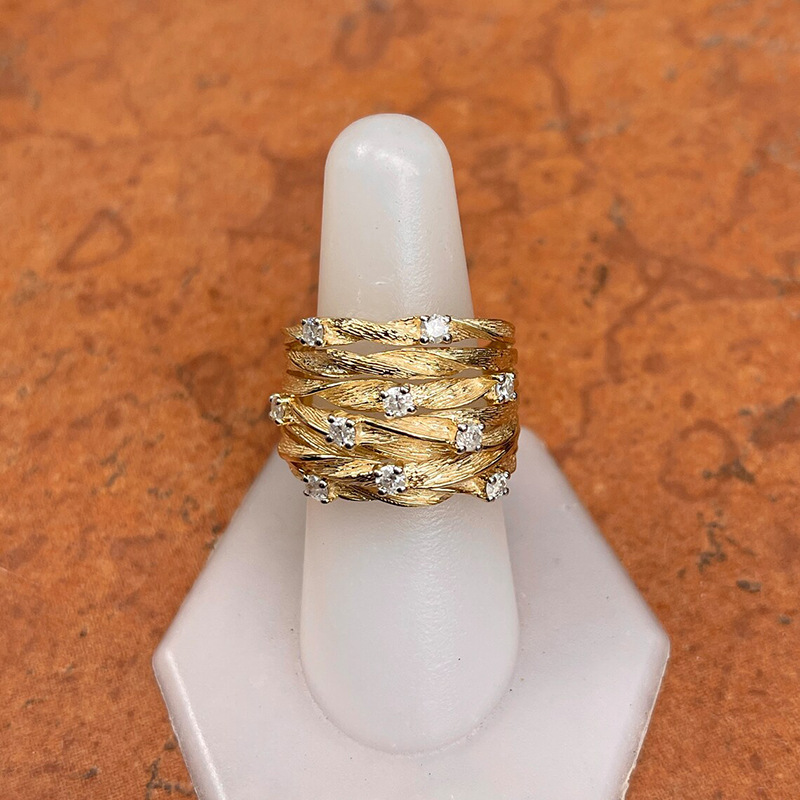 Anello a forma di vite donna oro largo zircone stella nido anello_voghion.com