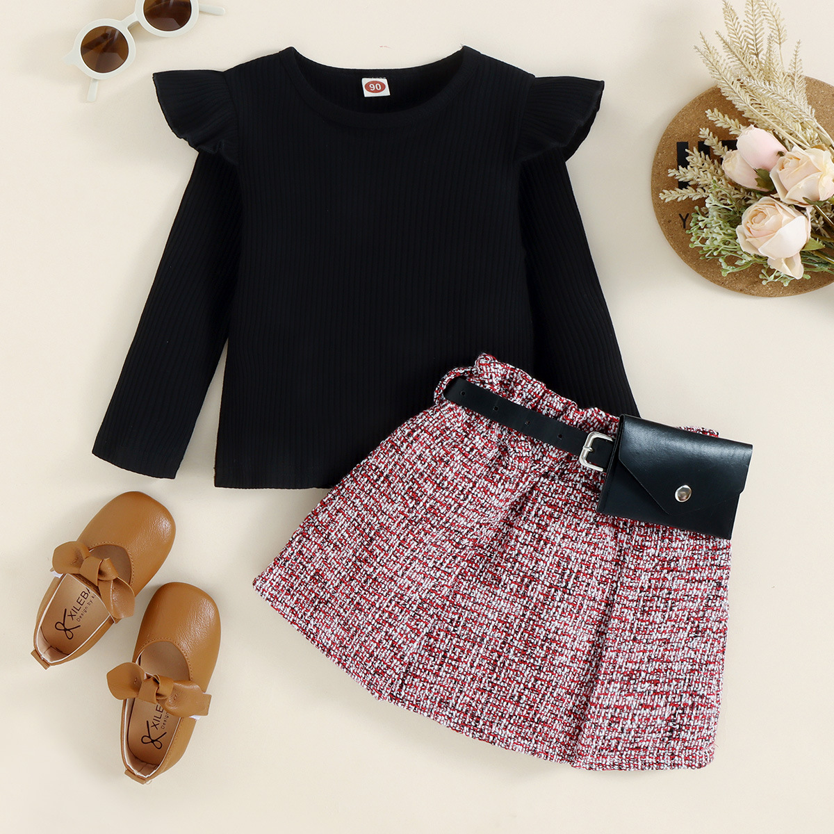Regular Fit Fit Type Solid Color Pattern Elegant Solid Color Cotton Blend Girls Clothing Sets