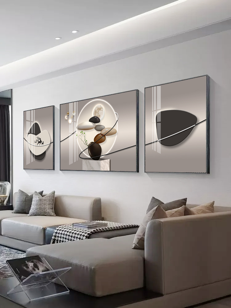 现代简约客厅装饰画石来运转艺术沙发背景墙挂画高级感大气三联画