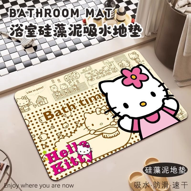 可爱卡通HelloKitty浴室吸水地垫硅藻泥耐脏速干易打理脚垫可代发|undefined