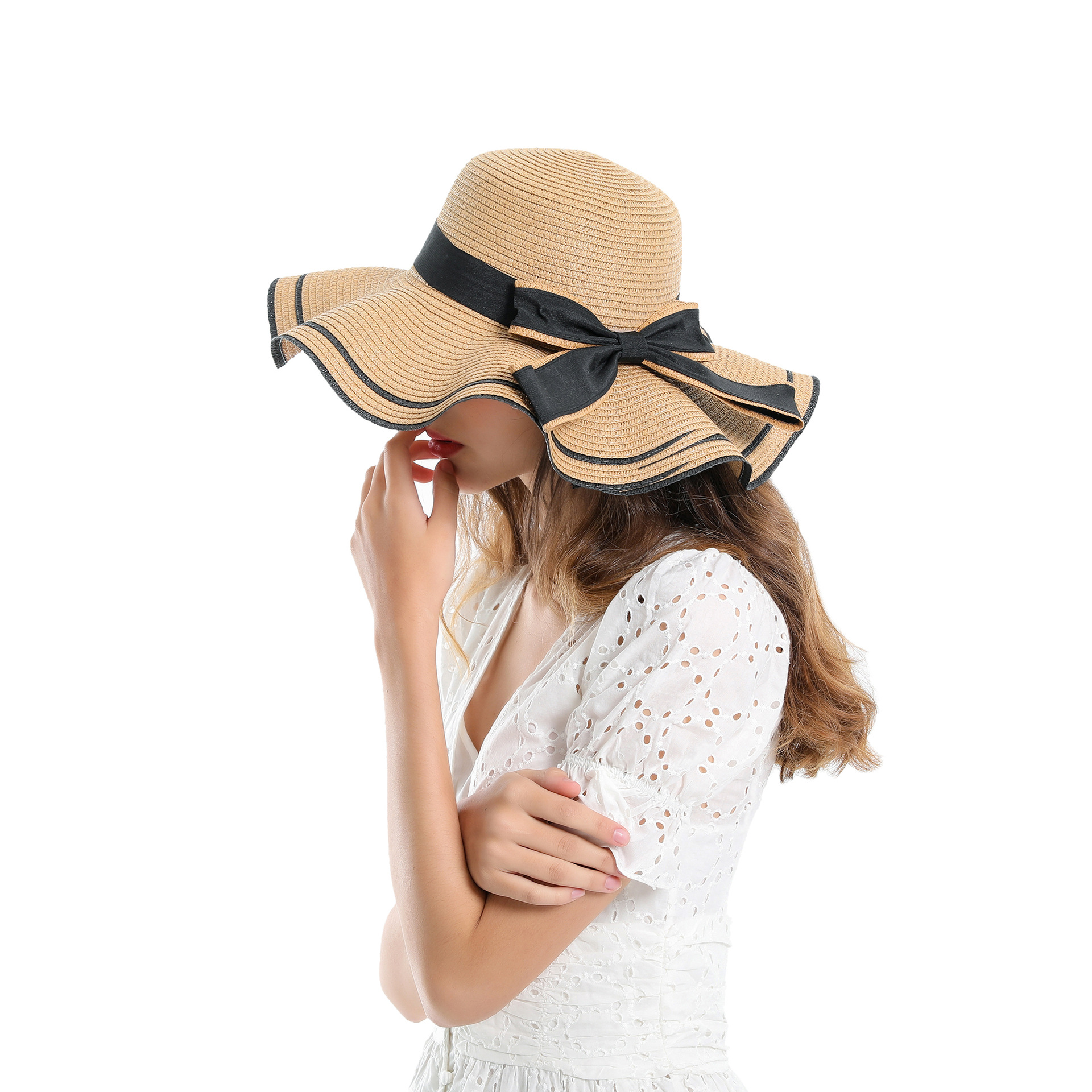 Sombrero de playa de verano para mujer sombrero de Sol de ala grande sombrero de paja de protección solar para playa