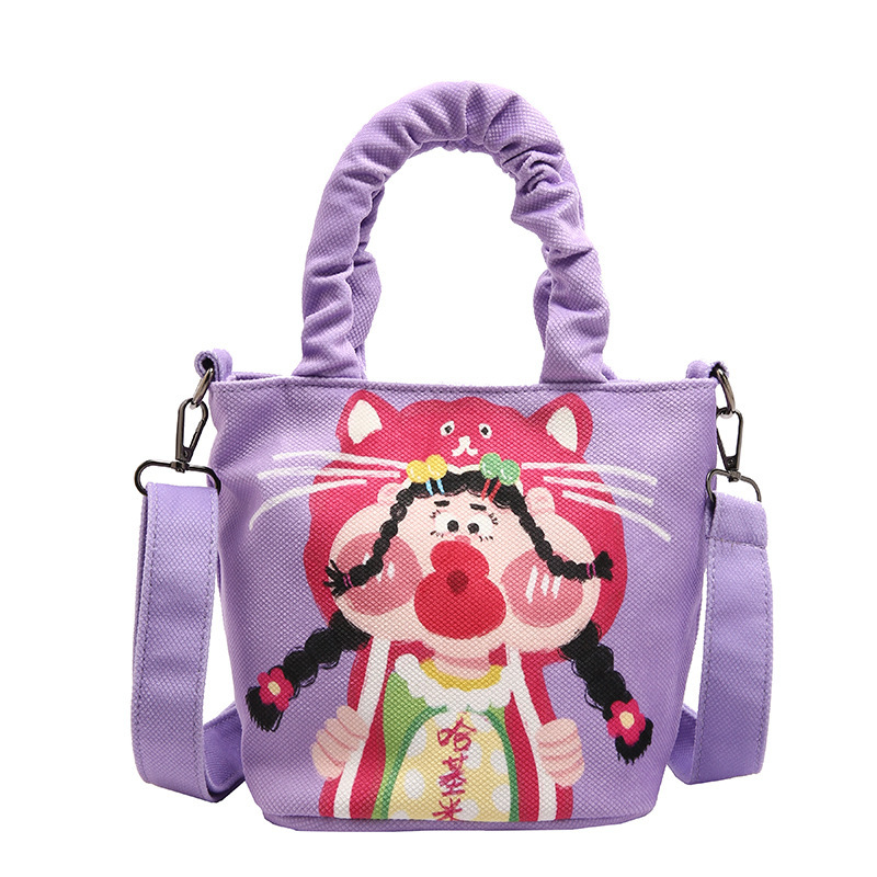Autumn and winter hot cartoon graffiti bucket bag 2024 cute new fashion handbag cartoon all-match shoulder bag