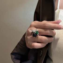 S925纯银韩版时尚简约大珠戒指别致韩国时尚简约个性球球指环