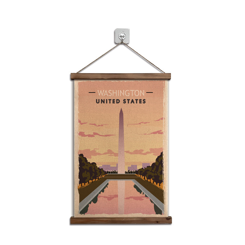 2022 クロスボーダー Amazon 外国貿易レトロ無垢材スクロール吊り絵画リネンシンプルなアメリカンファブリック装飾画|undefined